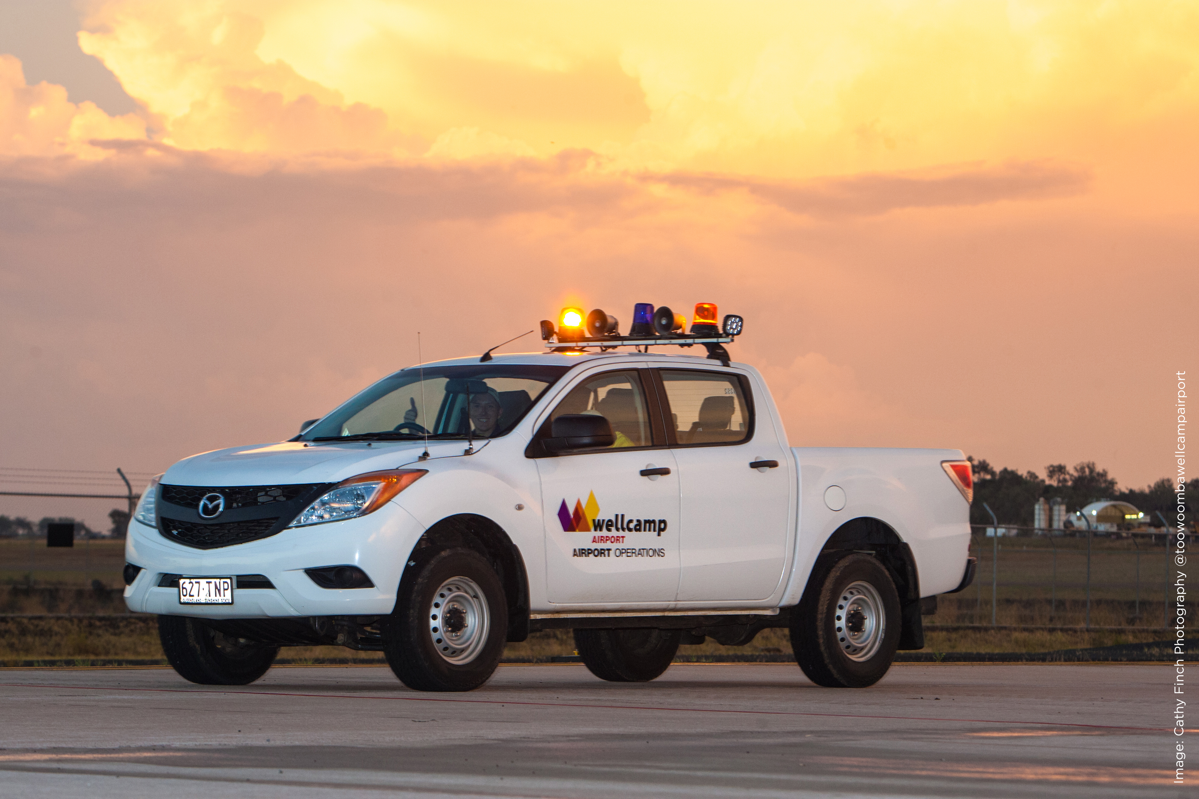 The Toowoomba Wellcamp Airport Operations ute in the sunset | Copyright Cathy Finch Photography | www.wellcamp.com.au