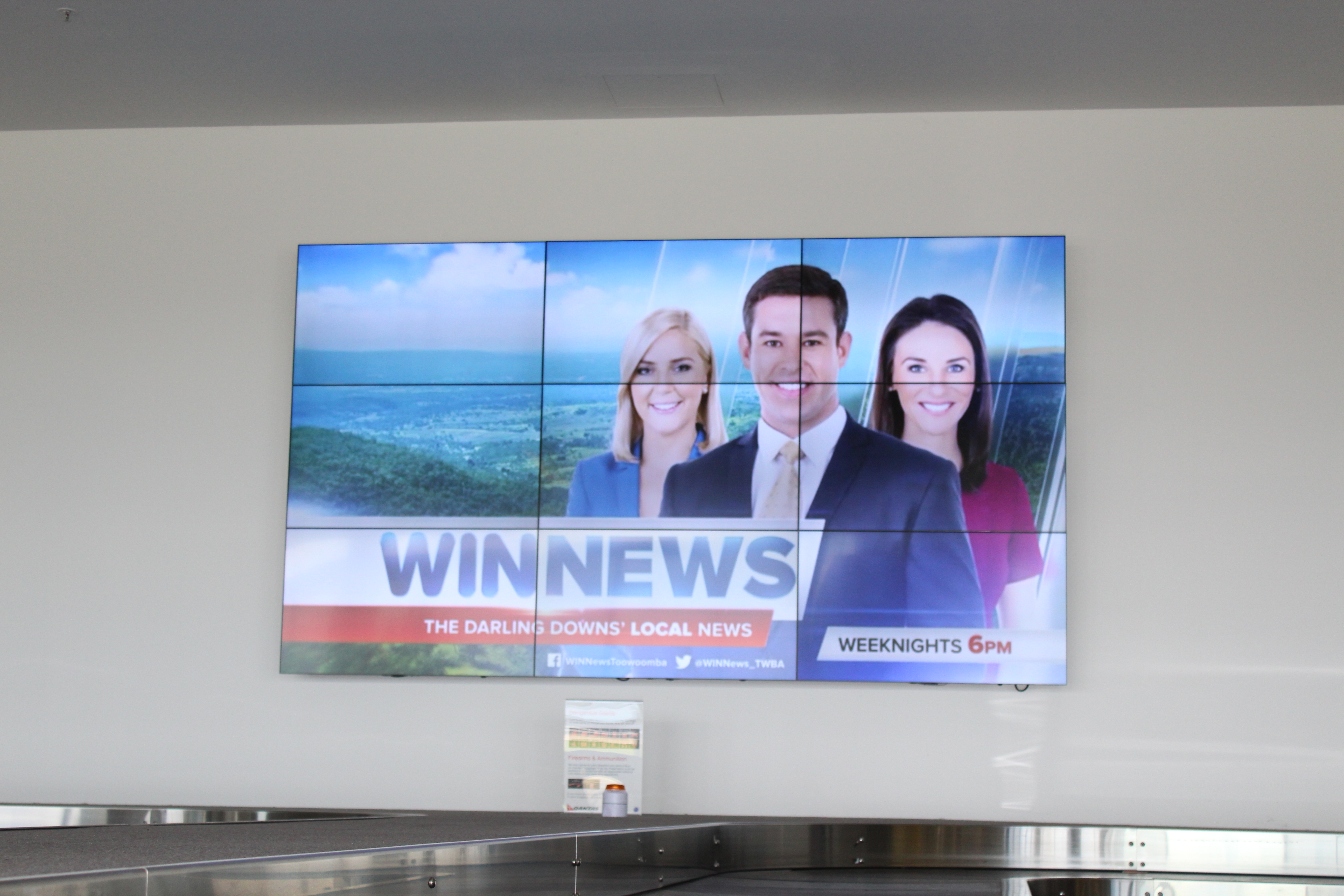 MEGA Screen Advertising above the baggage carousel in the arrivals hall is for rent at Toowoomba Wellcamp Airport | www.wellcamp.com.au