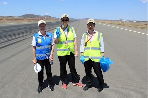 Ambassador Wendy Swanson with Anita Raymond and Nat Maiden on the runway at Wellcamp Airport